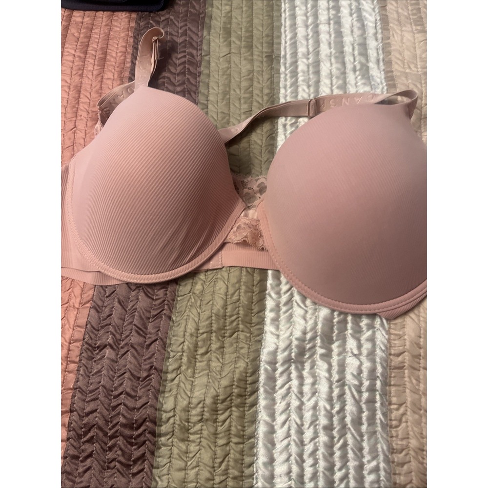 Danskin Women Pink Ribbed Underwire T-Shirt Bra Lace Trim 40C